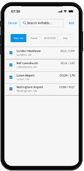 Airfield Watch - Search, select and monitor up to 5 airfields at a time