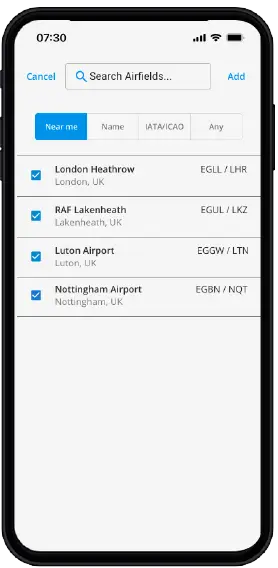 Airfield Watch - Search, select and monitor up to 5 airfields at a time