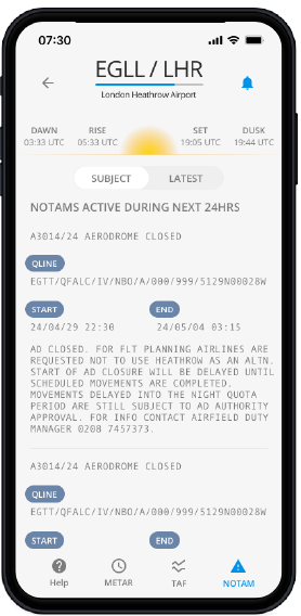 Airfield Watch - Active NOTAM listings for each airfield