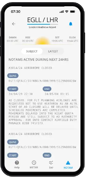 Airfield Watch - Active NOTAM listings for each airfield