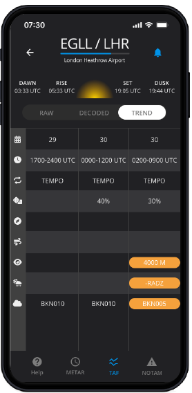 Airfield Watch - Light and dark mode