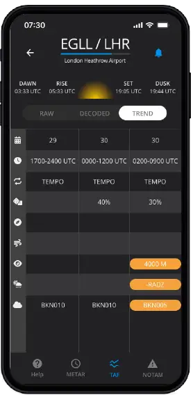 Airfield Watch - Light and dark mode