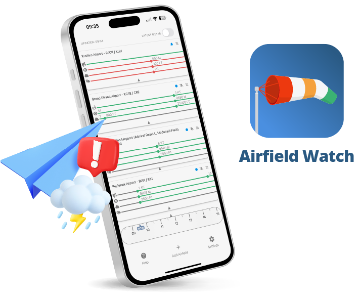 Airfield Watch App provides precise METAR, TAF & NOTAMs using operational flight data.