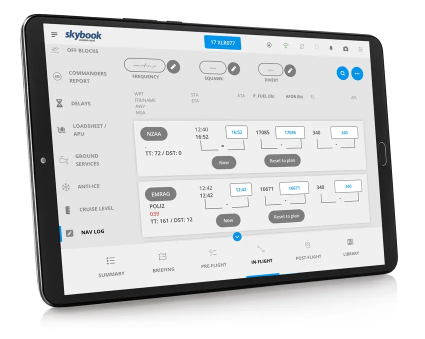 efb flight phase journey logging ipad tablet device