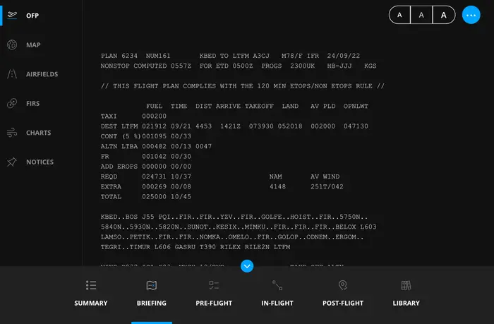 ofp data on electronic flight folder