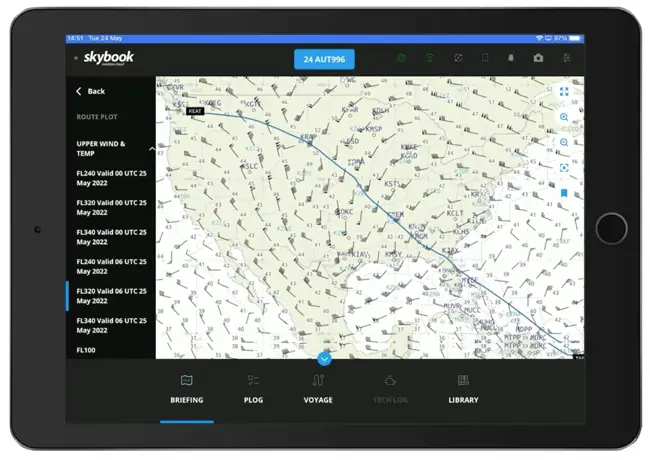 upper wind and temperature flight chart