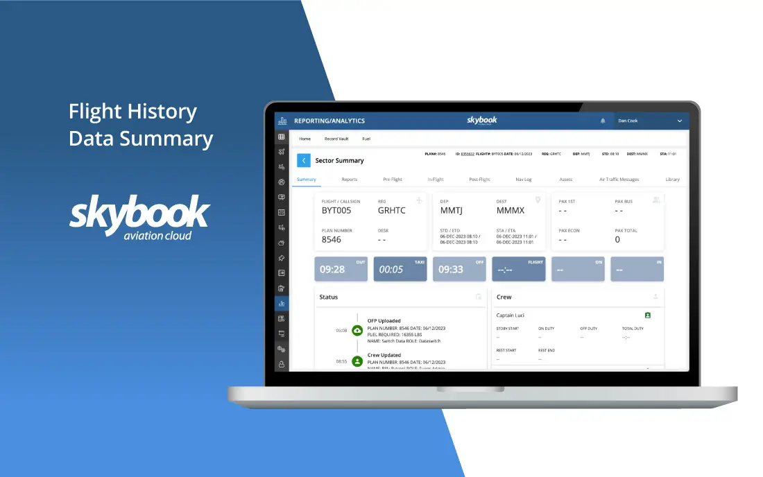 flight history data summary dashboard