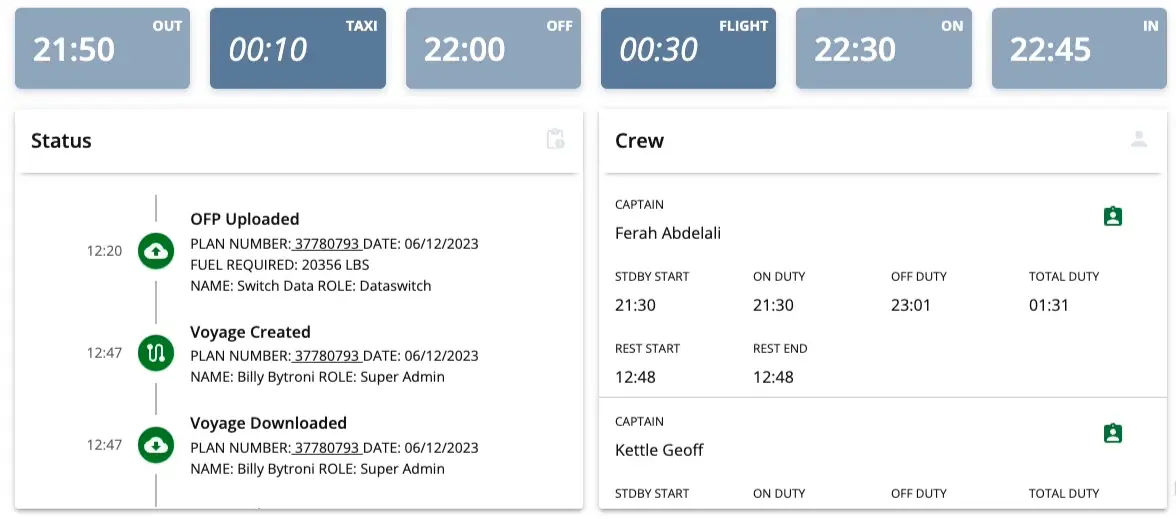 flight status timeline data