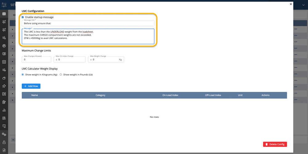 lmc configuration efb message