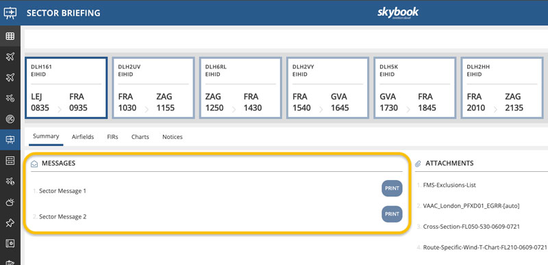 flight sector briefing message print