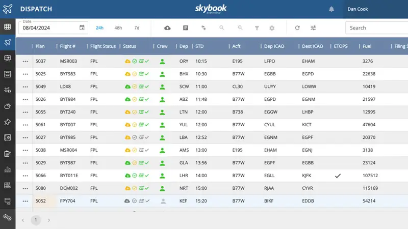 flight dispatch list of scheduled flights