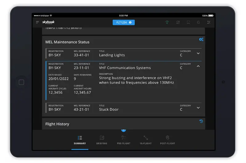 minimum equipment list (MEL) on EFB