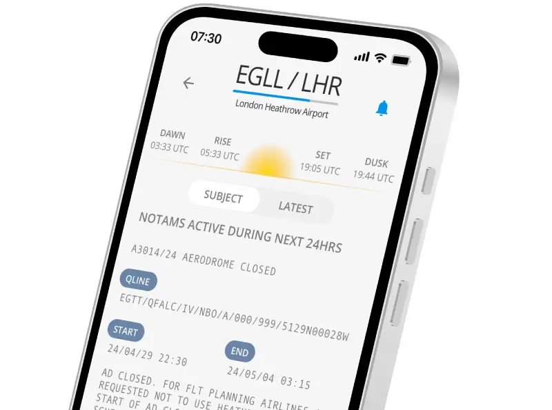 notam data on mobile app