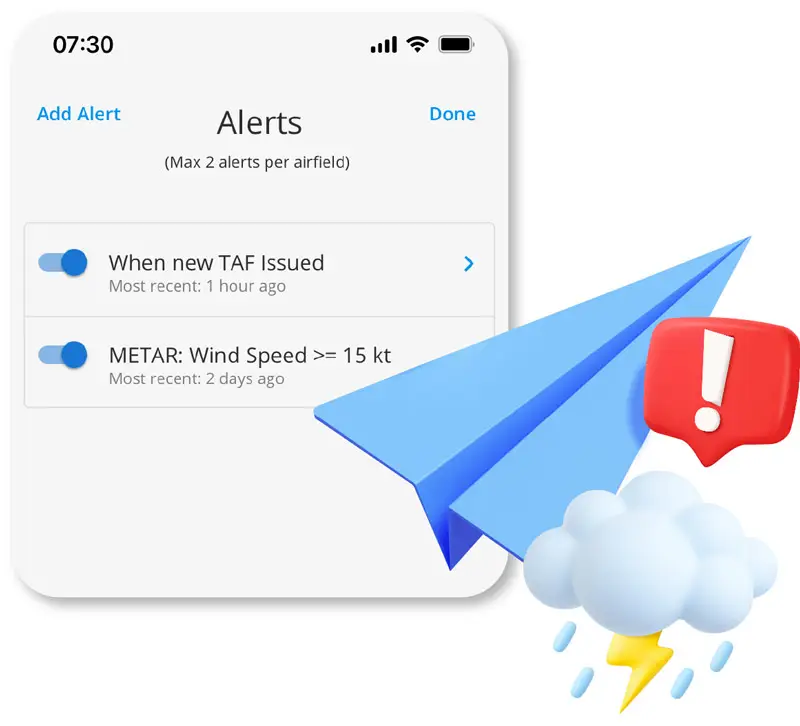 pilot weather alerts for metar and taf