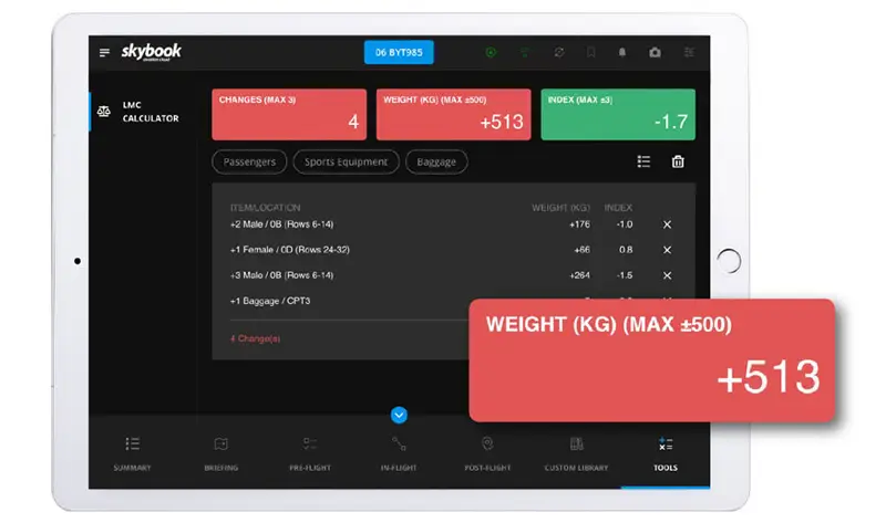 lmc calculations on efb tablet