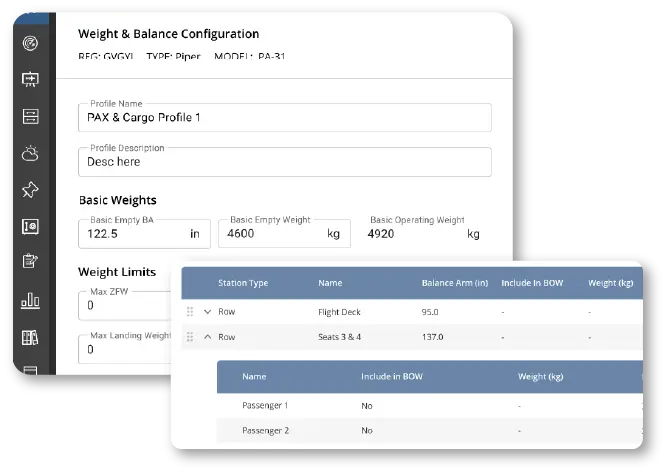 weight and balance configuration