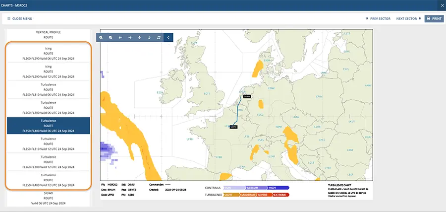 turbulence and icing charts by flight level
