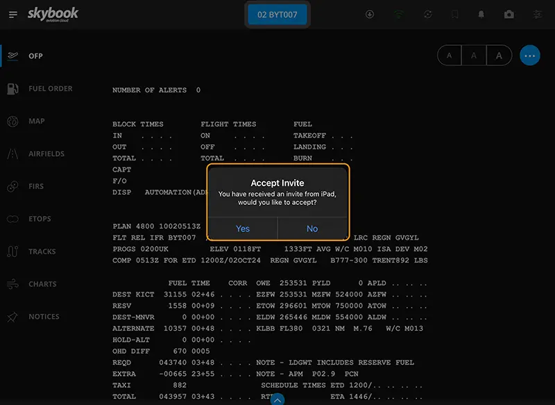 efb syncing device accepting data