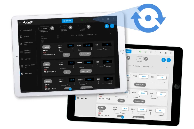 efb device sync automatically on nav log