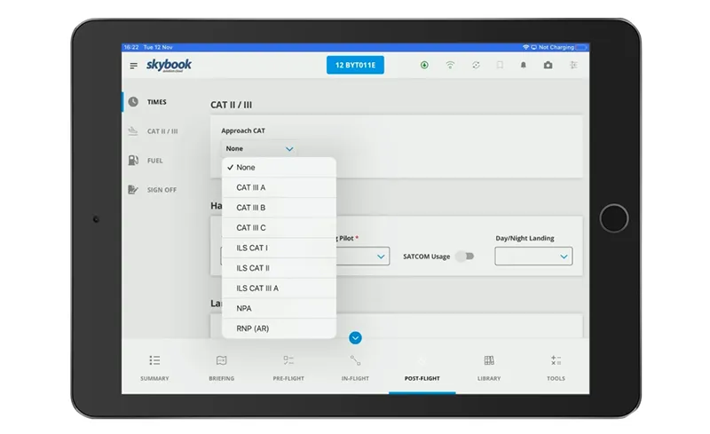 pilot approach CAT data on EFB