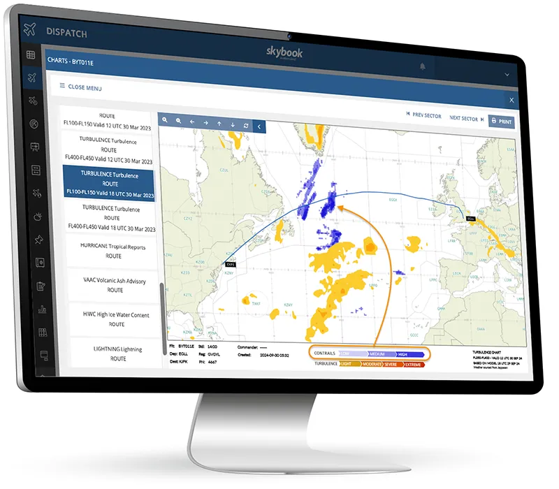 turbulence and contrails data on pilot route charts