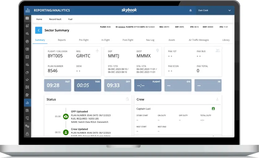 flight summary data dashboard