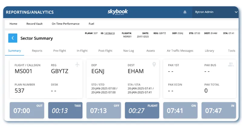 oooi times in post-flight reports summary data