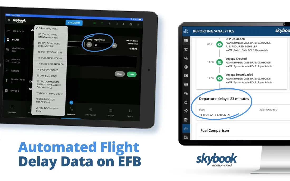 Automated flight delay data on the pilots EFB application