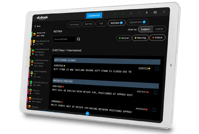 notam data exclusions on efb